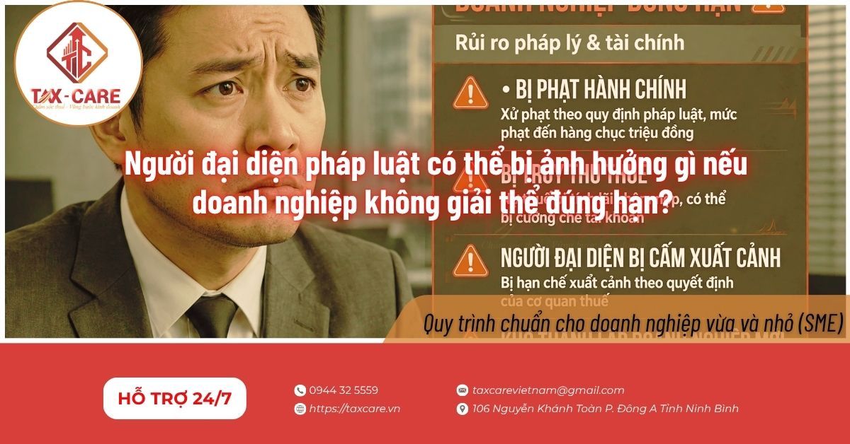 Người đại diện pháp luật có thể bị ảnh hưởng gì nếu doanh nghiệp không giải thể đúng hạn? 1 Người đại diện pháp luật có thể bị ảnh hưởng gì nếu doanh nghiệp không giải thể đúng hạn?